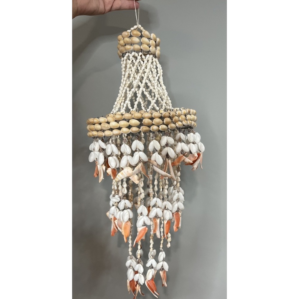 Vtg Boho Seashell Chandelier Coastal Tiered Home Decor Beach